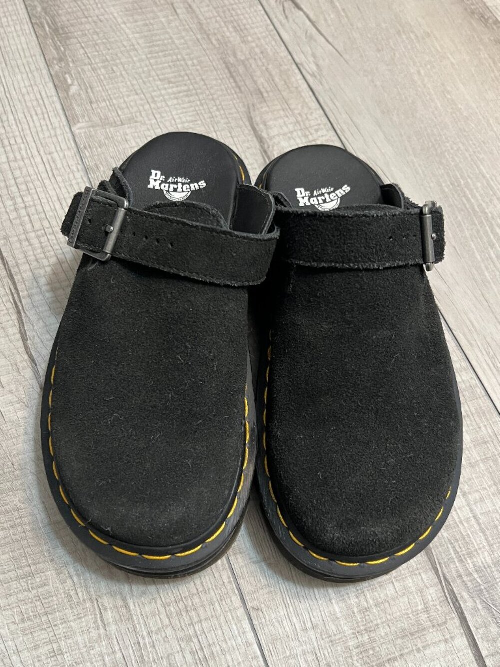 Dr. Martens ZebZag Mule Black Suede Platform Clog Slingback Buckle Women's 6